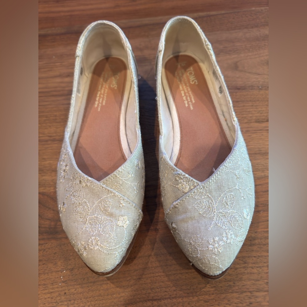 Toms Cream Embroidered Flats for Special Occasions